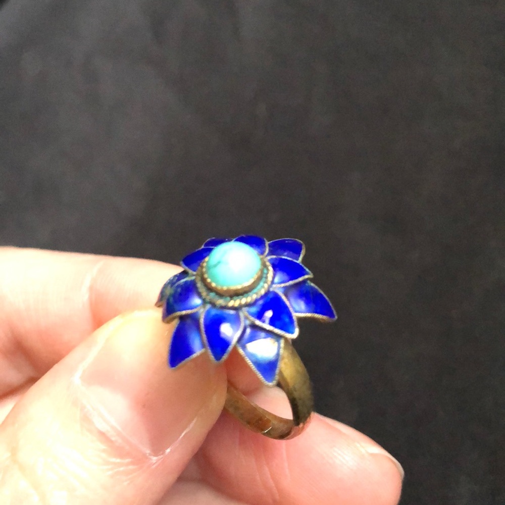 Blue Floral Cloisonne Ring - Picture 3 of 16